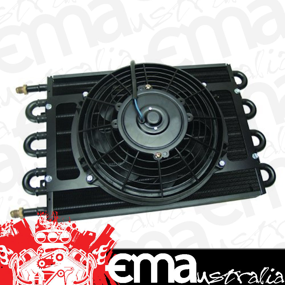 Derale DP12733 Dyno-Cool 8 Pass Remote Mount Cooler w/ Fan -6An Inlets. 17-1/2" L X 10-1/4" H X 3-3/4" W