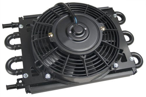 Derale DP12740 Dyno-Cool 6 Pass Remote Mount Cooler w/ Fan 11/32" Barb Inlets. 13-5/8" L X 7-5/8" H X 3-5/8" W