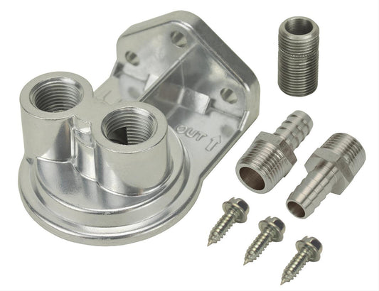 Derale DP15708 Remote Oil Filter Mount 1/2" NPT Ports 3/4"-16 Thread Aluminum Natural Finish