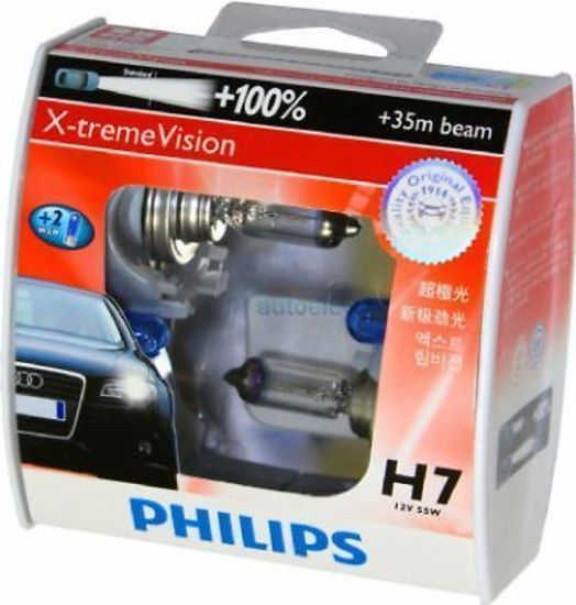 Philips E7412972XVSM H7 X-Treme Vision 12V 55W 3350K Halogen Globes Pair