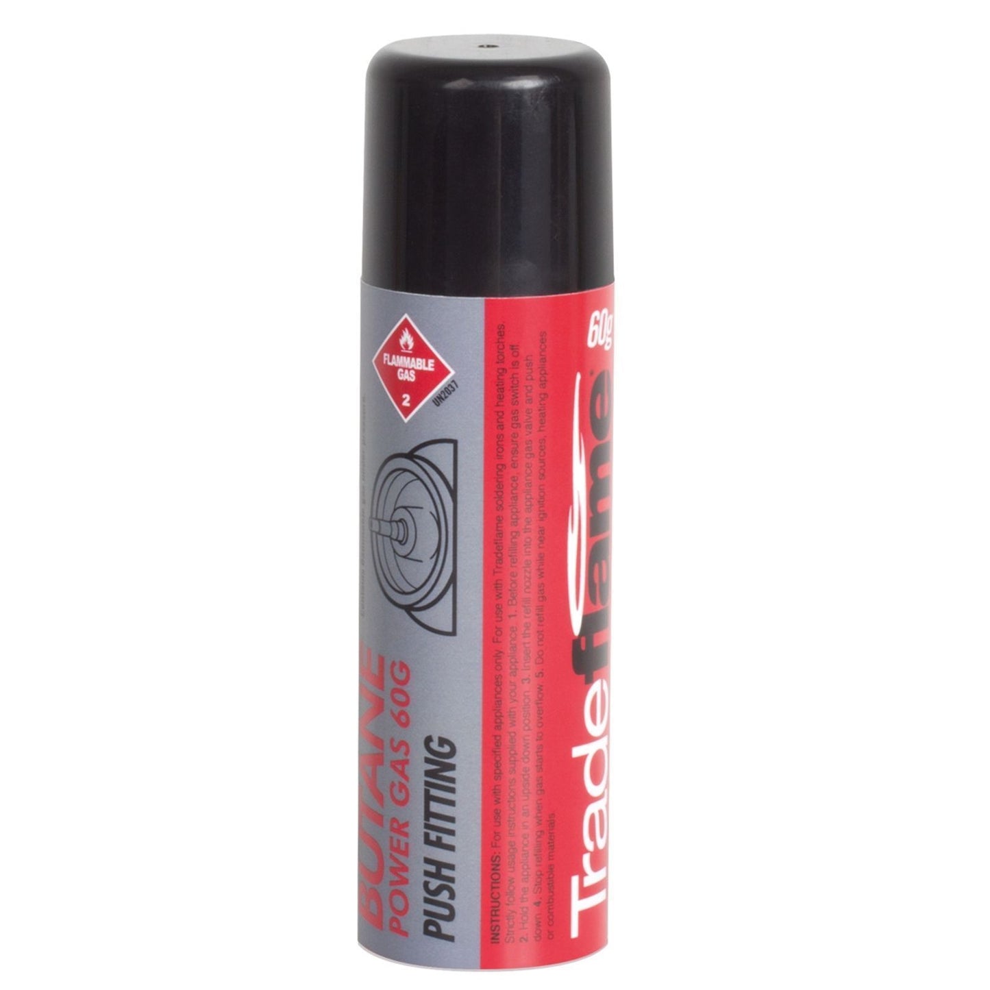Tradeflame 2312 Butane Power Gas Refill 60G Push On Fitting