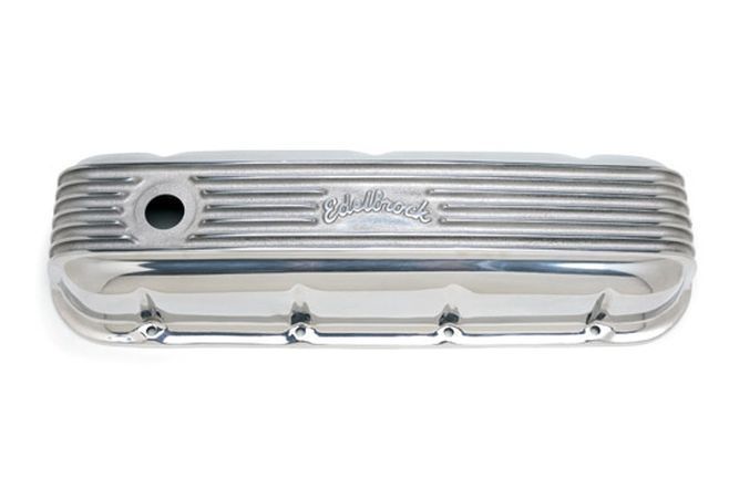 Edelbrock ED4185 Edelbrock Chev BB V8 Classic Tall Finned Alloy Valve Covers Polished ED4185