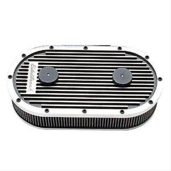 Edelbrock ED4235-CLEARANCE Clearance - Edelbrock ED4235 Elite Series Oval Air Cleaner for Dual Quad Carbs 13.5"L X 7"W