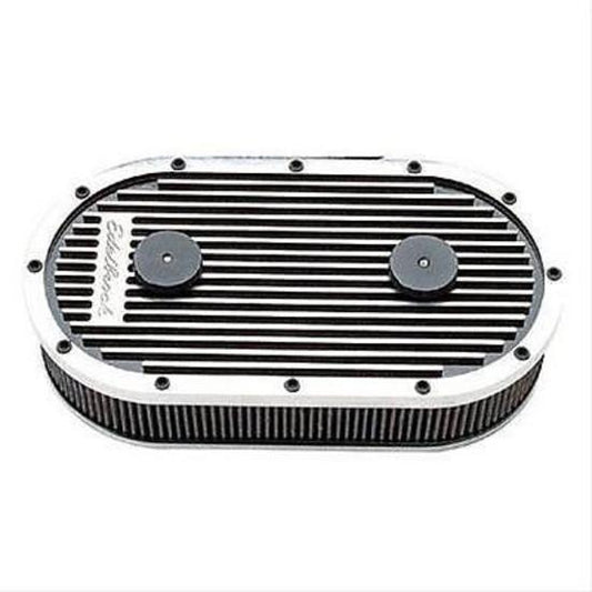 Edelbrock ED4235-CLEARANCE Clearance - Edelbrock ED4235 Elite Series Oval Air Cleaner for Dual Quad Carbs 13.5"L X 7"W