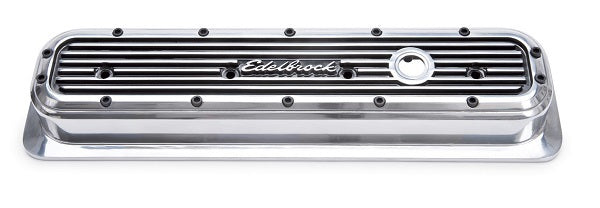 Edelbrock ED4247 Elite Series Centerbolt Valve Covers - Polished Finish SB Chevy 1987-95 W/ Right Breather Hole W/ Logo 2-5/16" Overall Ht. ED4247