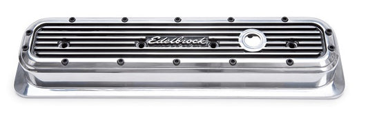 Edelbrock ED4247 Elite Series Centerbolt Valve Covers - Polished Finish SB Chevy 1987-95 W/ Right Breather Hole W/ Logo 2-5/16" Overall Ht. ED4247