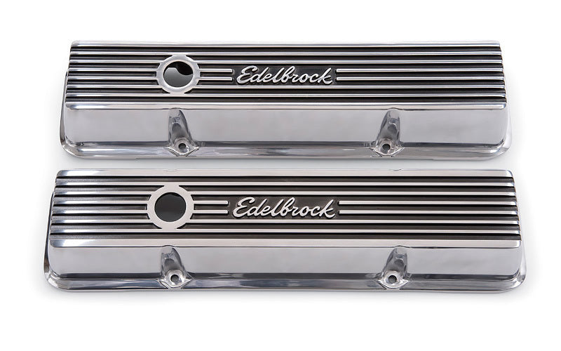 Edelbrock ED4262 Elite 2 Series Short Valve Covers - Polished suit SB Chev W/ Edelbrock Logo ED4262