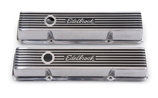 Edelbrock ED4262 Elite 2 Series Short Valve Covers - Polished suit SB Chev W/ Edelbrock Logo ED4262