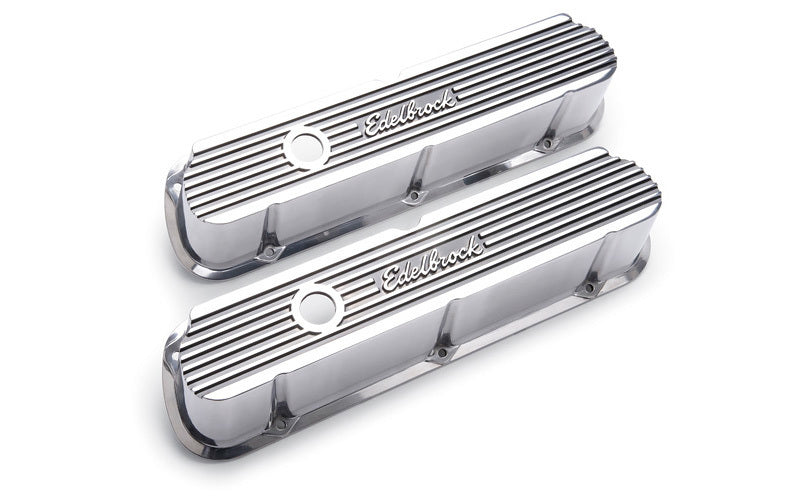 Edelbrock ED4264 Elite 2 Series Tall Valve Covers - Polished suit SB Ford 289-302-351 Windsor W/ Edelbrock Logo ED4264