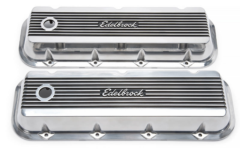 Edelbrock ED4275 Elite 2 Series Tall Valve Covers - Polished suit BB Chev W/ Edelbrock Logo ED4275