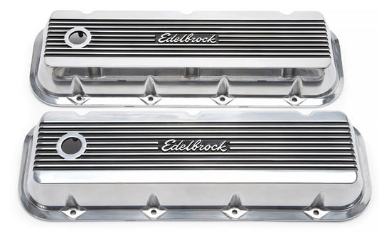 Edelbrock ED4275 Elite 2 Series Tall Valve Covers - Polished suit BB Chev W/ Edelbrock Logo ED4275