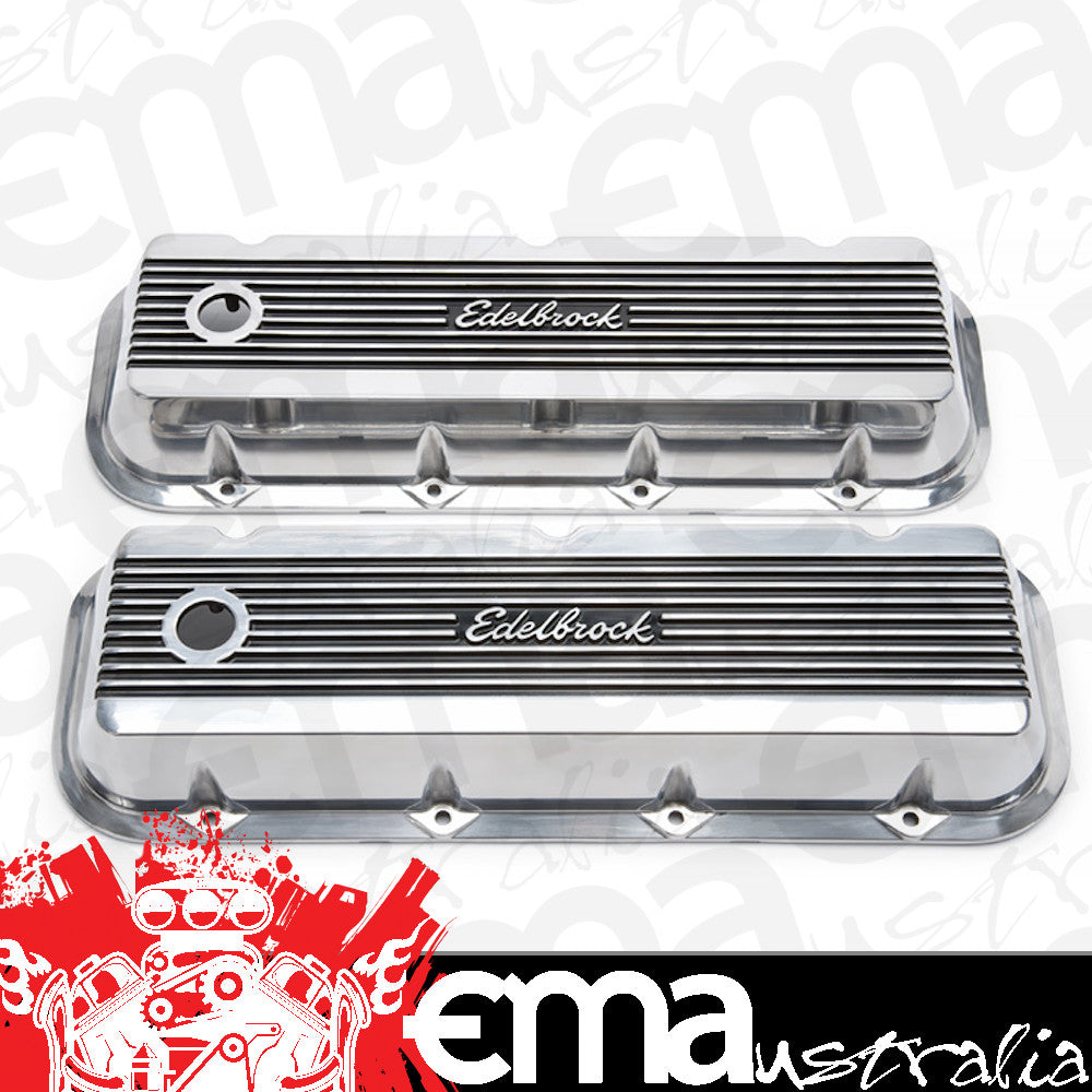 Edelbrock ED4275 Elite 2 Series Tall Valve Covers - Polished suit BB Chev W/ Edelbrock Logo ED4275