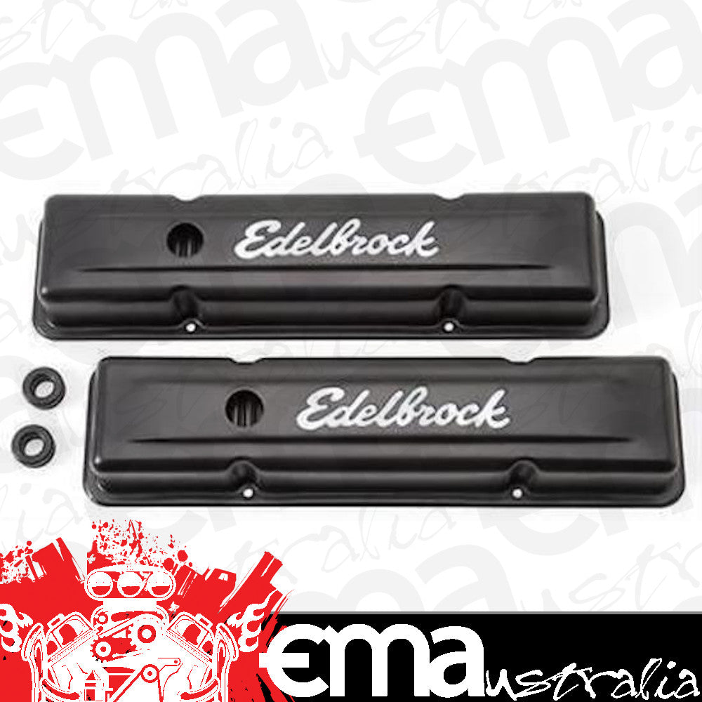 Edelbrock ED4443 Edelbrock Signature Series Valve Covers Chev SB 283-400 Std Height Black ED4443