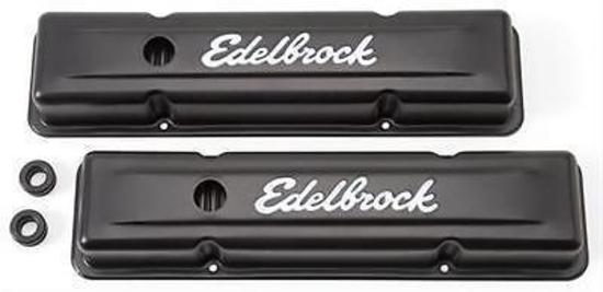 Edelbrock ED4443 Edelbrock Signature Series Valve Covers Chev SB 283-400 Std Height Black ED4443