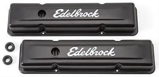 Edelbrock ED4443 Edelbrock Signature Series Valve Covers Chev SB 283-400 Std Height Black ED4443