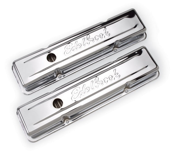 Edelbrock ED4449 Signature Series Chrome Valve Covers Chevrolet 262-400 '59-86 Low 2.8" Overall Height ED4449