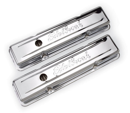 Edelbrock ED4449 Signature Series Chrome Valve Covers Chevrolet 262-400 '59-86 Low 2.8" Overall Height ED4449