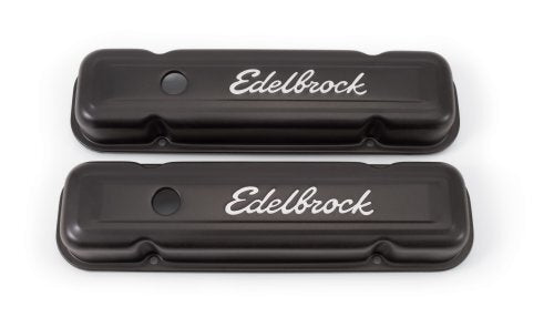 Edelbrock 4453 Signature Series Valve Covers, Black, Low Profile, Pontiac 301-455 V8, '62-'79