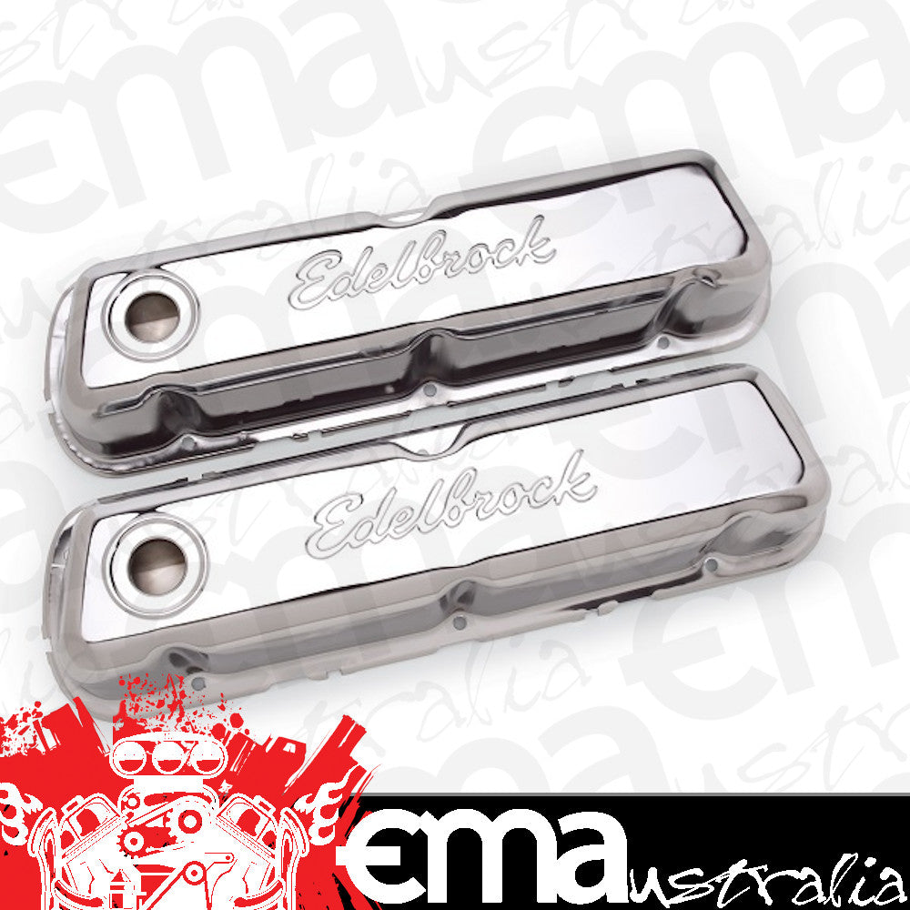 Edelbrock ED4460 Signature Series Chrome Valve Covers Ford 260-289-302 W Not Boss And 351W, 3.7" Overall Height ED4460