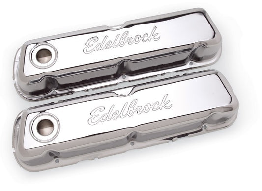 Edelbrock ED4460 Signature Series Chrome Valve Covers Ford 260-289-302 W Not Boss And 351W, 3.7" Overall Height ED4460