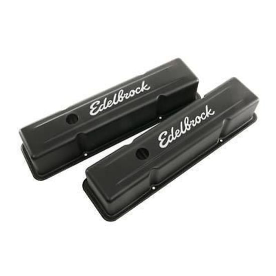 Edelbrock ED4643 Edelbrock Signature Series Valve Covers Chev SB 283-400 Tall Height Black ED4643