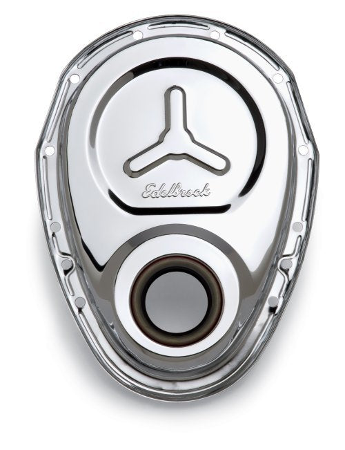 Edelbrock ED4860 Chrome Timing Cover Small Block Chevy, W/ Welded Reinforcement Plate ED4860