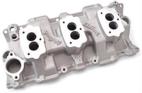 Edelbrock ED5418 THREE DEUCE INTAKE MANIFOLD CHEV SB IDLE- 5500RPM 3 BOLT CARBS