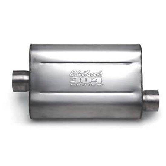 Edelbrock ED55752 Muffler 2.50" S/S Offset In Center Out Edelbrock 55752