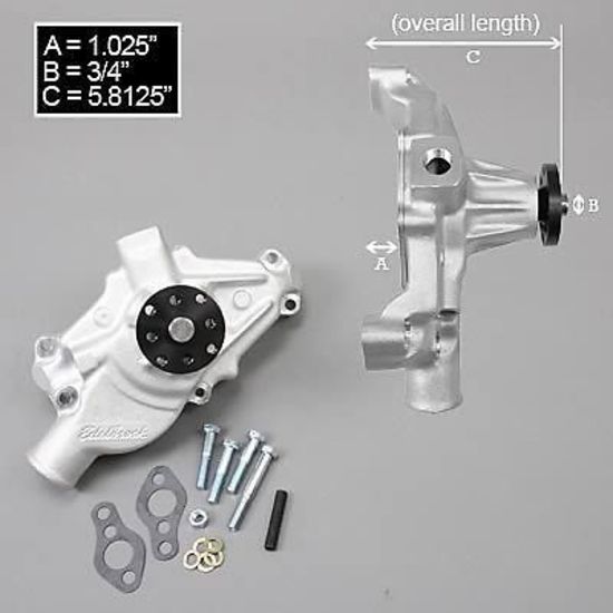 Edelbrock ED8812 Edelbrock Aluminium High Vol Short Water Pump Chev SB Corvette 3/4" Shaft ED8812