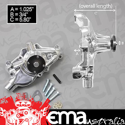 Edelbrock 8825 Water Pump for Small-Block 1984-91 350 Corvettes in Polished Finish (Short)