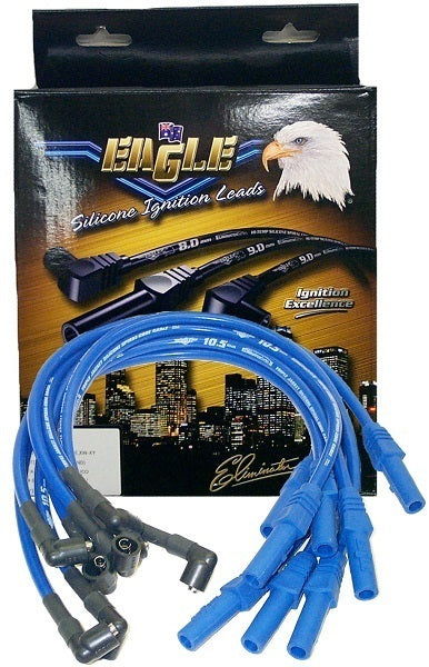 Eagle ELE105853 10.5mm Eliminator Series II Over Rocker Cover Lead Set - Blue BB Chev w/ HEI Cap 90¡á Distributor & 145¡á Spark Plug