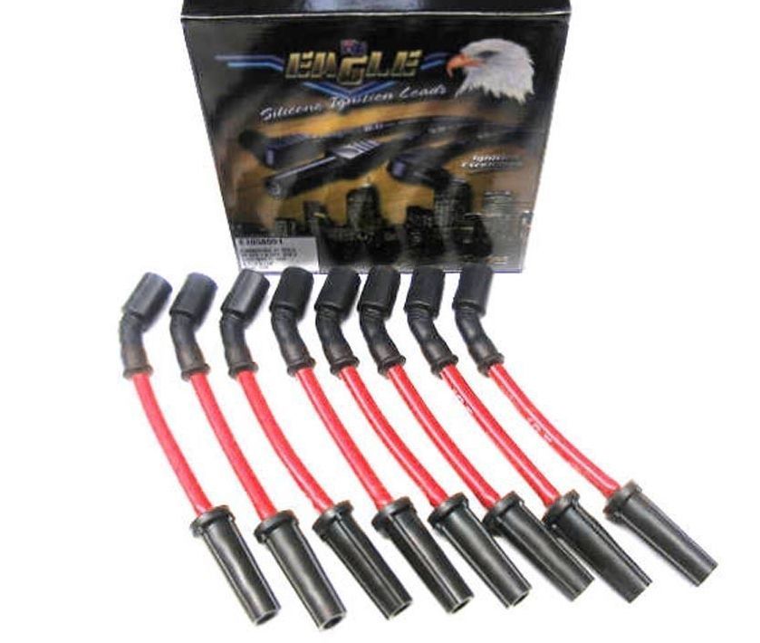 Eagle ELE1058591R 10.5mm Eliminator Series II Over Rocker Cover Lead Set - Red suit Chev LS1 w/ 135¡ Coil Boot & 180¡ Spark Plug