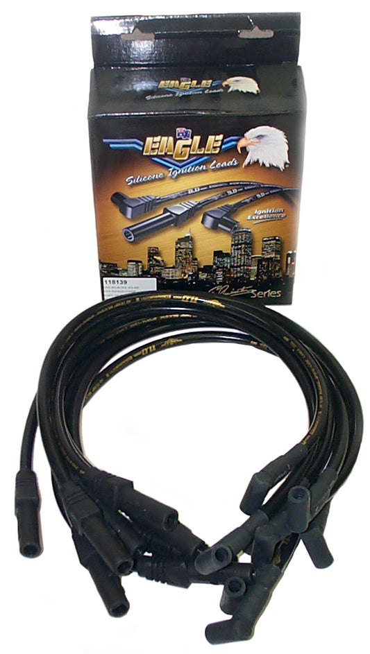 Eagle ELE118139BK 11mm Eliminator Series III Over Rocker Cover Lead Set - Black BB Ford 429-460 w/ HEI Cap 90¡ Distributor & 180¡ Spark Plug