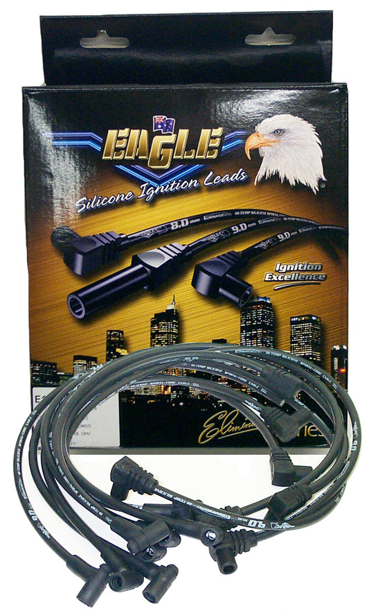 Eagle ELE98001BK 9mm Eliminator Series I Lead Set - Black Universal 8Cyl Set w/ STD Cap 90¡ Distributor & 180¡ Spark Plug