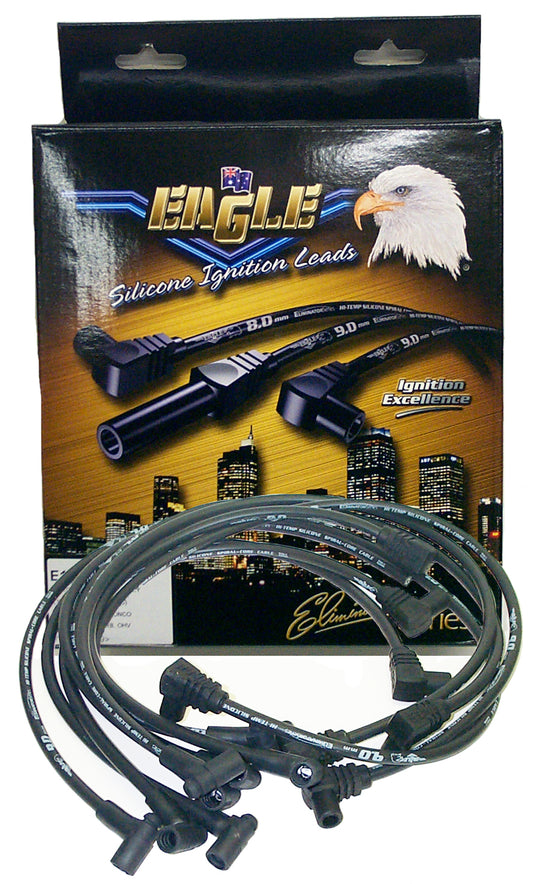 Eagle ELE98004BK 9mm Eliminator Series I Lead Set - Black Universal 8Cyl Set w/ STD Cap 90¡ Distributor & 90¡ Spark Plug