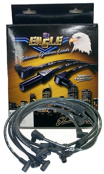 Eagle ELE9801BK 9mm Eliminator Series I Over Valve Cover Lead Set - Black Ford 302-351C &351W Set w/ STD Cap 90¡ Distributor & 180¡ Spark Plug