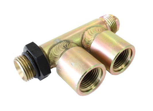 Enderle EN7001CC Double Hi-Speed Tee Fitting -8an Inlet & Outlet w/ Dual Inline -8an On One Side