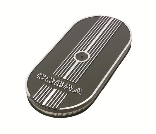 Ford Racing FMM-9600-C302 Ford RACING OVAL AIR CLEANER BLACK W/ COBRA LOGO 21-1/16"L X 10"W