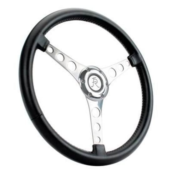 Flaming River FR20152BK Steering Wheel Vette 6 Bolt Laser Polished Aluminum 15 Black Leather