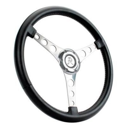 Flaming River FR20152BK Steering Wheel Vette 6 Bolt Laser Polished Aluminum 15 Black Leather