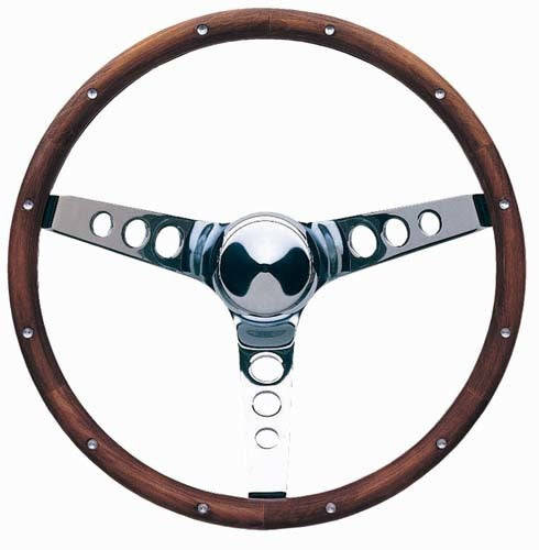 Grant GR213 13-1/2" Classic Wood Steering Wheel Chrome 3 Spoke Hardwood Grip Walnut Finish. 3-3/4" Dish