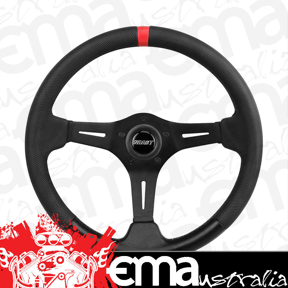 Grant GR690 13.75" Performance & Race Steering Wheel Black Anodized 3-Spoke Black Suede Grip 3.5" Dish Wih Red Center Top Stripe