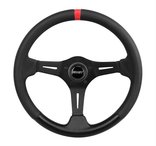 Grant GR690 13.75" Performance & Race Steering Wheel Black Anodized 3-Spoke Black Suede Grip 3.5" Dish Wih Red Center Top Stripe