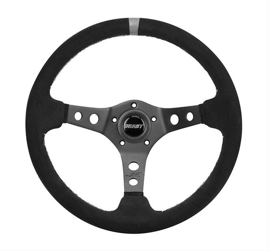 Grant GR694 13.75" Performance & Race Steering Wheel Black Anodized 3-Spoke Black Suede Grip 3.5" Dish Wih Grey Center Top Stripe