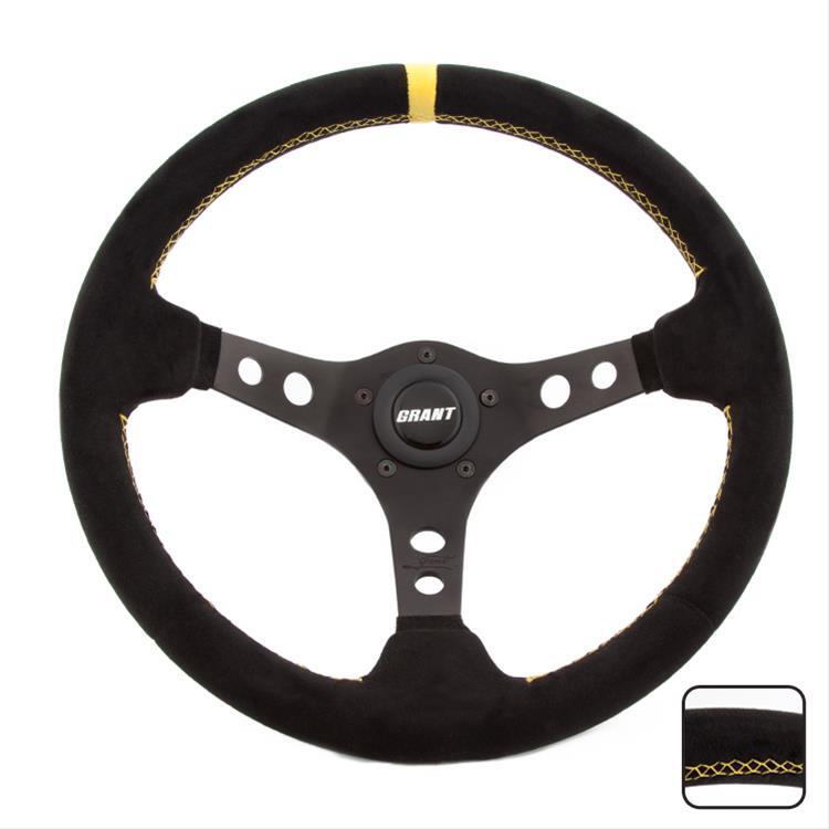 Grant GR697 Suede/Black/Yellow Steering Wheel 3-Spoke 13.75" Diameter 5-Bolt