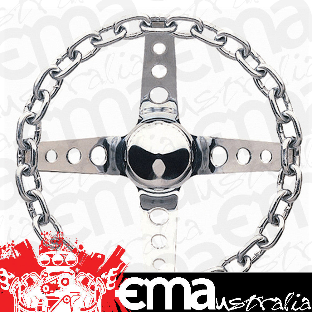 Grant GR740 11" Classic Chain Steering Wheel Chromed 4 Spoke Chrome Chain Grip. 3-1/2" Dish