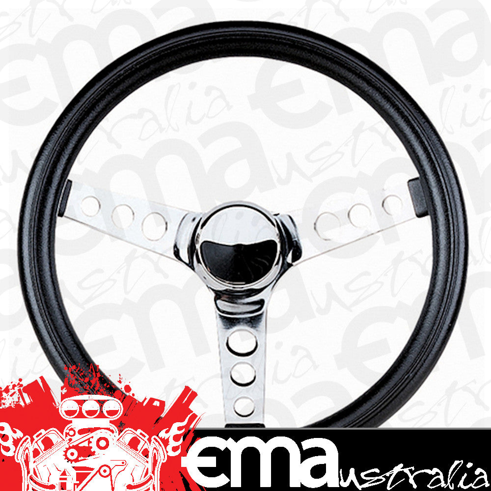 Grant GR834 11-1/2" Classic Series Steering Wheel Chrome 3 Spoke Black Vinyl Grip. 3-3/4" Dish