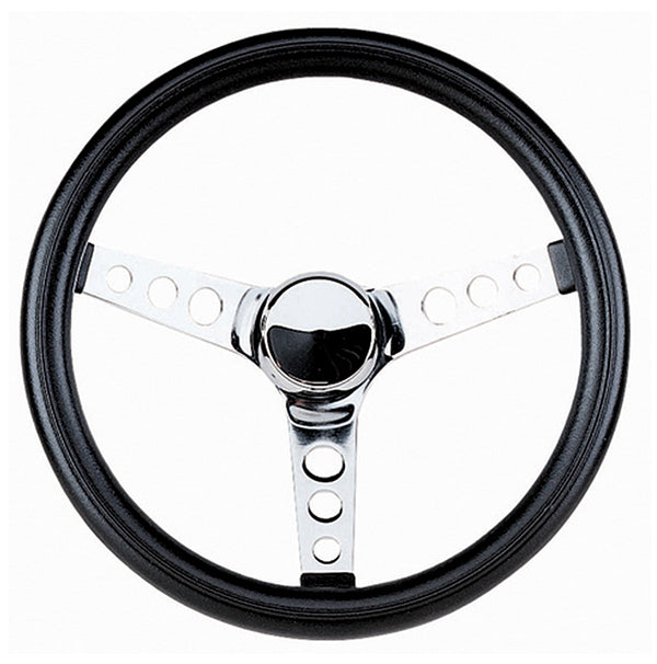 Grant GR834 11-1/2" Classic Series Steering Wheel Chrome 3 Spoke Black Vinyl Grip. 3-3/4" Dish