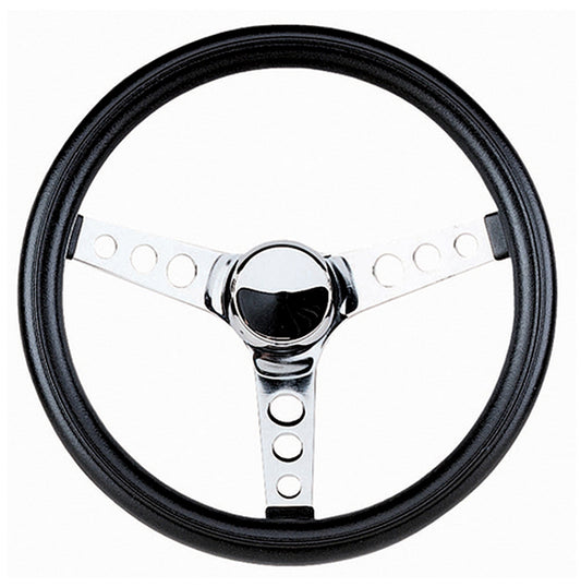 Grant GR834 11-1/2" Classic Series Steering Wheel Chrome 3 Spoke Black Vinyl Grip. 3-3/4" Dish