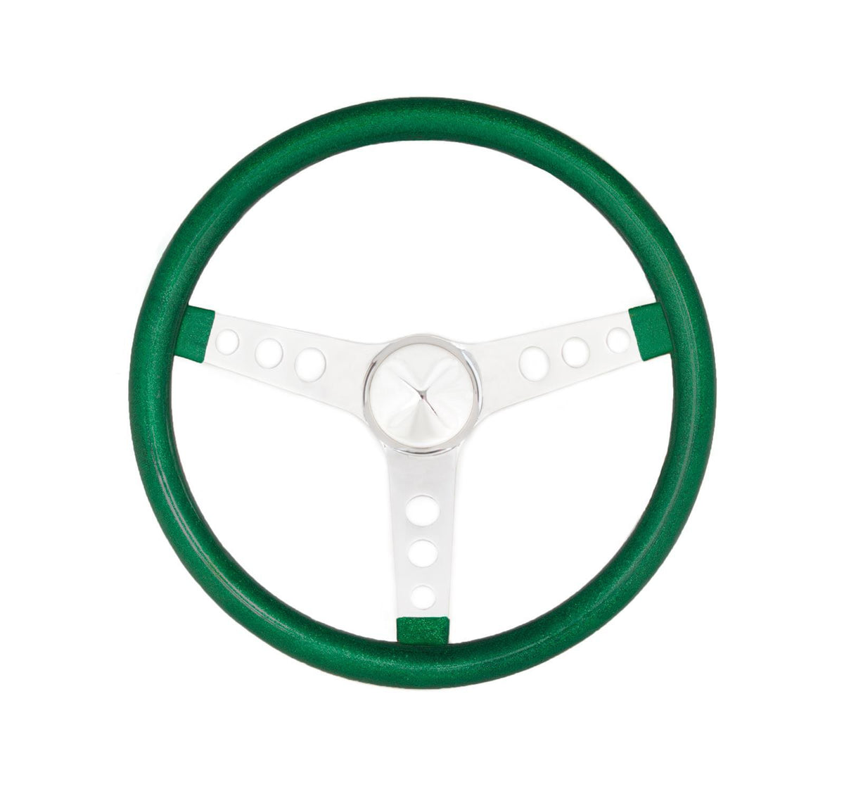 Grant GR8442 Gr8443 Metal Green Flake Glitter 13.5" Steering Wheel 3-Spoke Chrome Moon Style